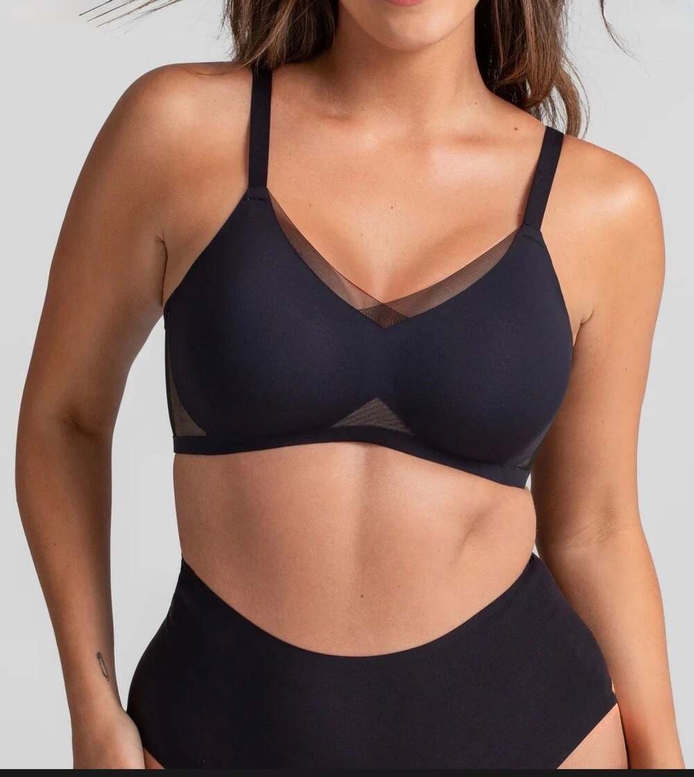 Honeylove Crossover Wireless Bra Runway Womens L Black Mesh Smoothing NWOT‎